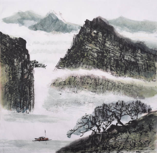 ilustrações de stock, clip art, desenhos animados e ícones de artistic drawing of chinese landscape - balsa tree
