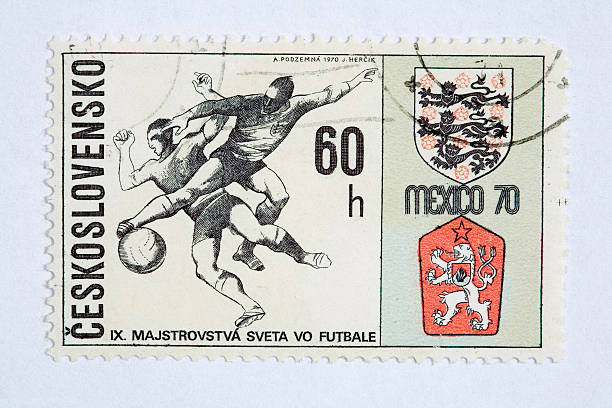 Close up of post stamp soccer player at championship