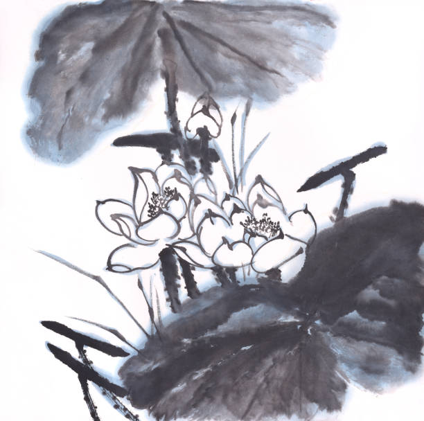 istock Lotus flowers hand drawn with ink,chinese watercolor painting 953155368