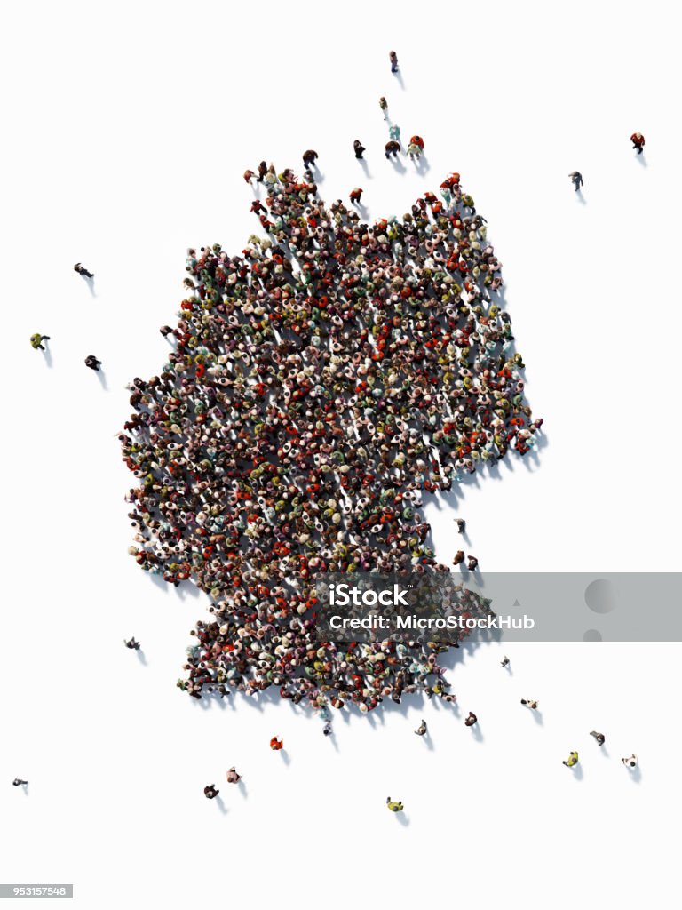 Foule humaine formant une carte de l’Allemagne : Population et les médias sociaux Concept - Photo de Allemagne libre de droits