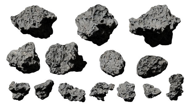 group of asteroids isolated on white background (3d rendering) stock photo
