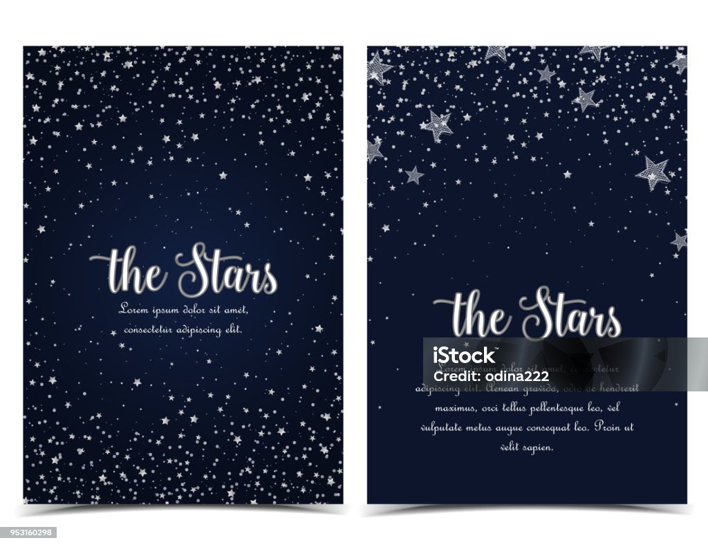 Night sky with stars Vector illustration of stars on a dark background. Night sky. Cheerful party and celebration Star - Space stock vector