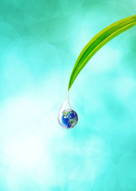 istock Earth in water drop reflection under green leaf, Elements of this image furnished by NASA 953160306