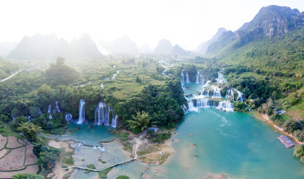 istock Panorama Ban Gioc Waterfall High Angle View (from drone), Vietnam 953160636