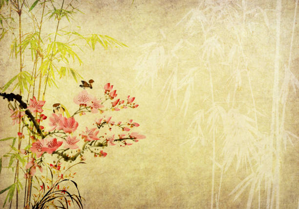 ilustrações, clipart, desenhos animados e ícones de pássaros e flor de ameixa primavera da pintura tradicional chinesa - chinese heritage