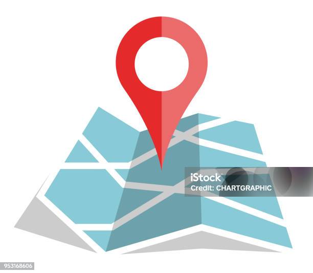 Flat Color Location Icon On Paper Map Stock Illustration - Download Image Now - Map, Icon Symbol, Direction