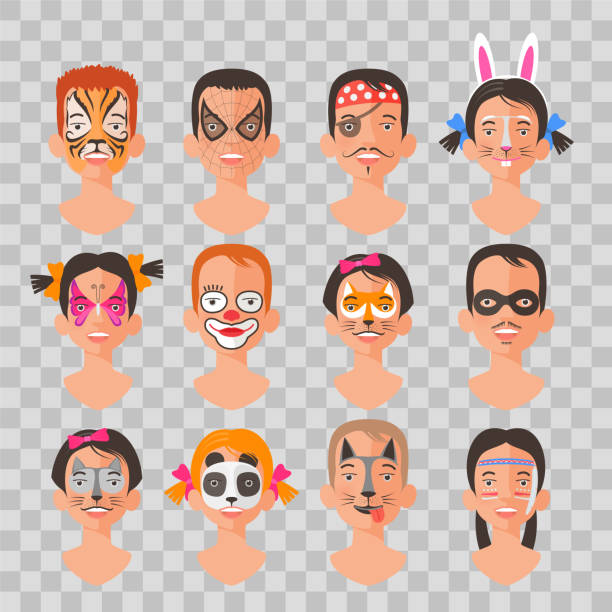 ilustrações, clipart, desenhos animados e ícones de as crianças enfrentam ilustrações vetoriais conjunto de pintura - face paint child paint rabbit