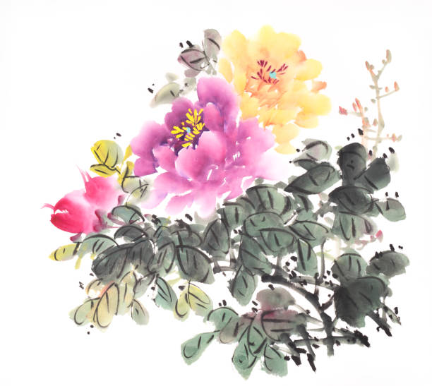 istock peony flower,Traditional chinese ink painting. 953171718