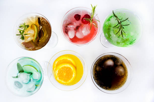 colorful cocktails on white background - drink on top of ice food imagens e fotografias de stock