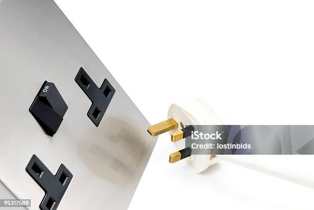 Uk Electric Plug And Stainless Steel Socket Stock Photo - Download Image Now - Electrical Outlet, Electricity, Alternating Current