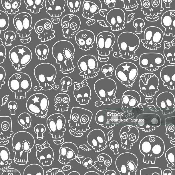 Cute Skulls Pattern Stock Illustration - Download Image Now - Art, Biker, Bizarre