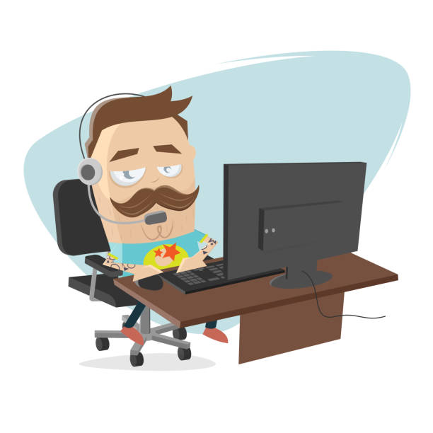 ilustrações de stock, clip art, desenhos animados e ícones de bored call center agent on the phone - humor asking nerd men