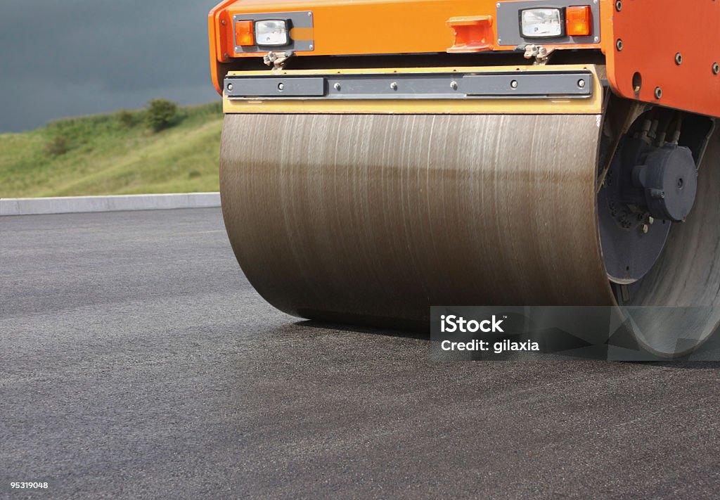 Road construction.  Steamroller Stock Photo