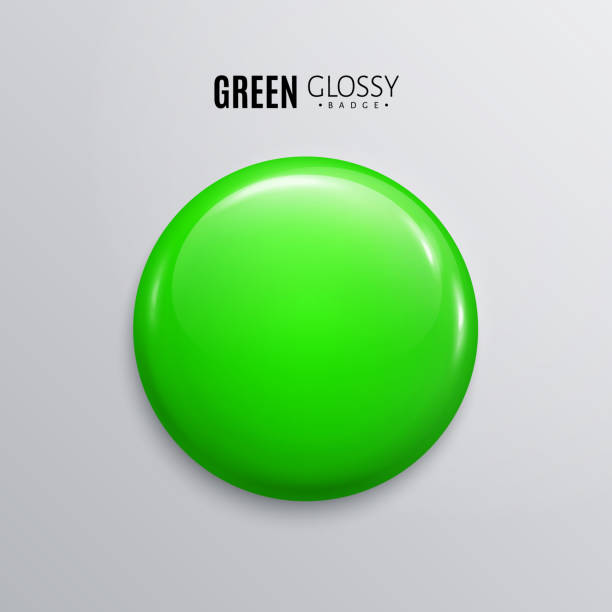istock Blank green glossy badge or button. 3d render. Round plastic pin, emblem, volunteer label. 953211240
