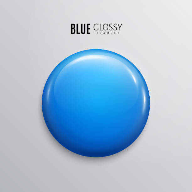 ilustrações de stock, clip art, desenhos animados e ícones de blank blue glossy badge or button. 3d render. round plastic pin, emblem, volunteer label. - blue ball