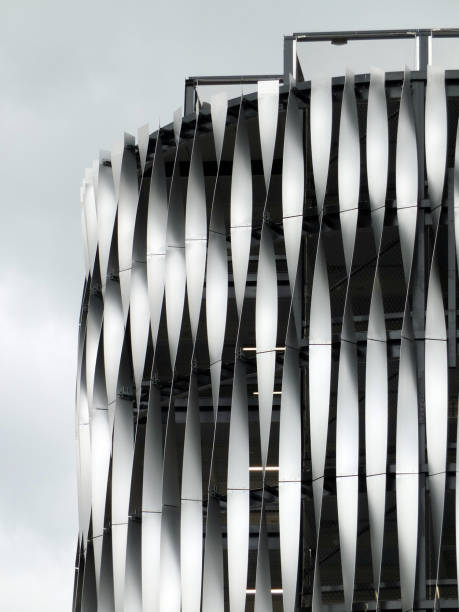 istock corner of a modern steel building with geometric surface 953219112