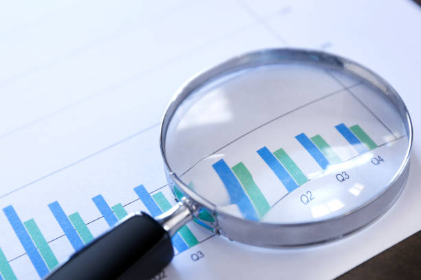istock Magnifying Glass On Top Of Bar Chart Showing Decling Performance 953236696