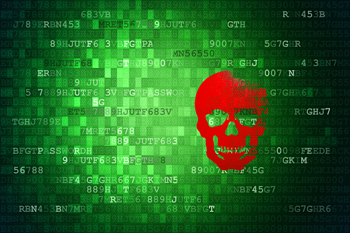 Scull on green digital background. security concepts.
