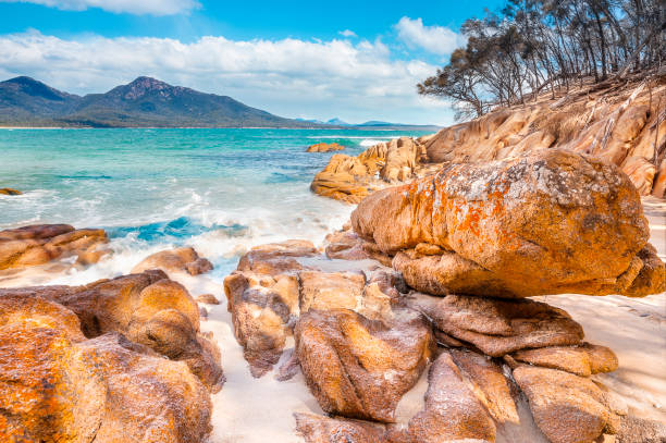 Colorful rocks on a beach in Tasmania, Australia