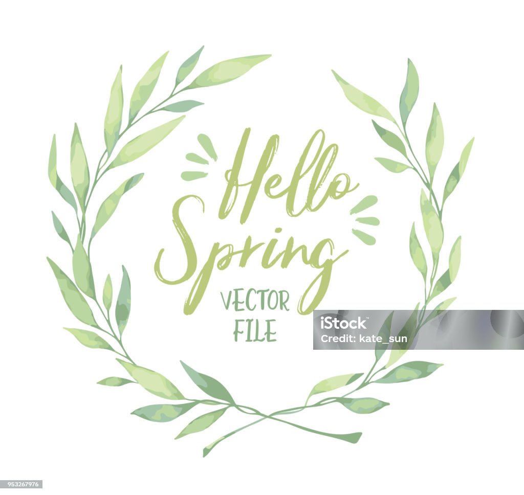 Vector watercolor illustration. Hello spring! Laurel Wreath. Floral design elements. Perfect for wedding invitations, greeting cards, blogs, logos, prints and more Watercolor Painting stock vector