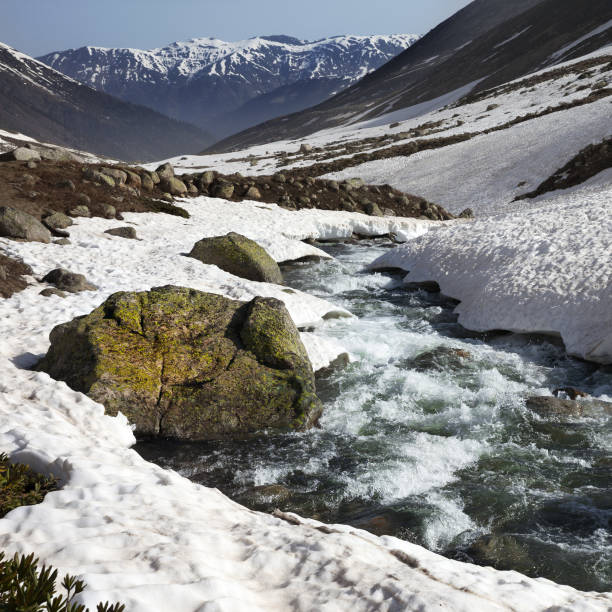 istock River with snow bridges in mountains at sun day 953268264