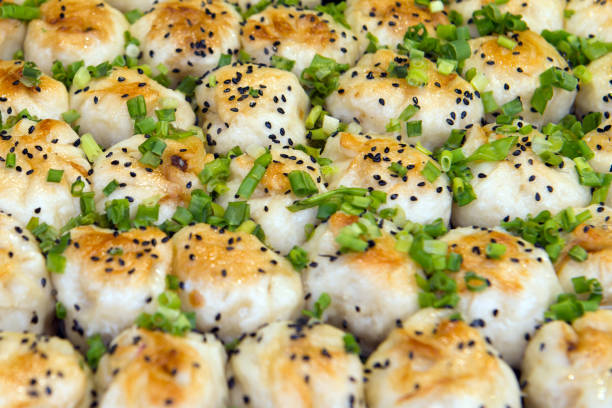 Pan fried baozi at Wangfujing street, Beijing China
