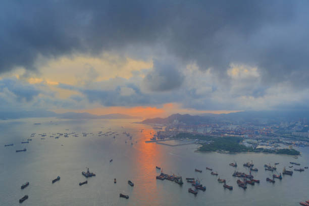 istock container terminal and stonecutter bridge in Hong Kong 953280970