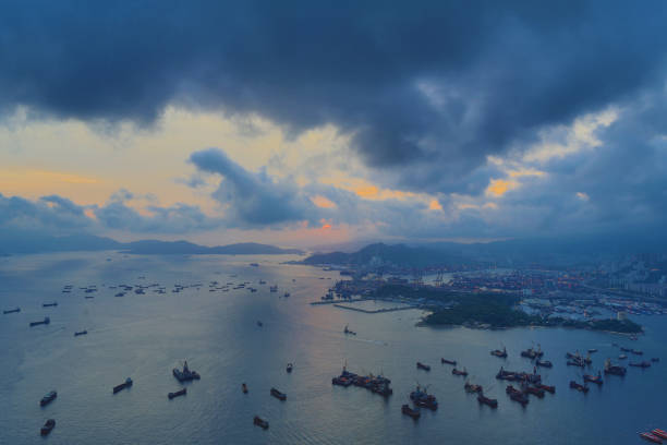 istock container terminal and stonecutter bridge in Hong Kong 953280978