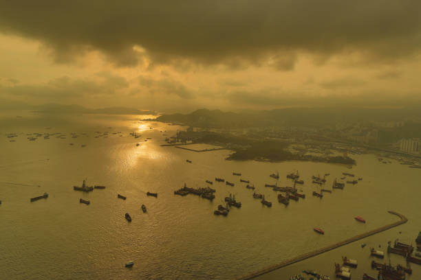 istock container terminal and stonecutter bridge in Hong Kong 953280994