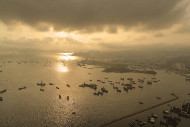 istock container terminal and stonecutter bridge in Hong Kong 953281000