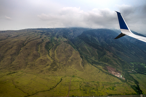 Maui landscape from high airplan window views