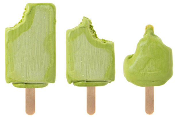 set of bitten green tea popsicles isolated on a white background