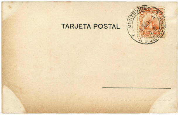 istock vintage postcard with blank content sent from Montevideo in early 1900s, a very good background for any usage of the Uruguay historic postcard communications. 953299254