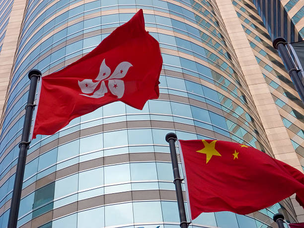 Hong Kong flag , three dimensional render, satin texture