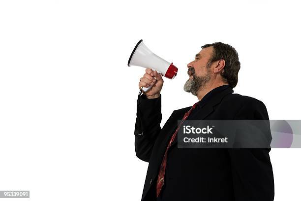 Business Man With Megaphone Stock Photo - Download Image Now - Megaphone, Senior Adult, 50-59 Years