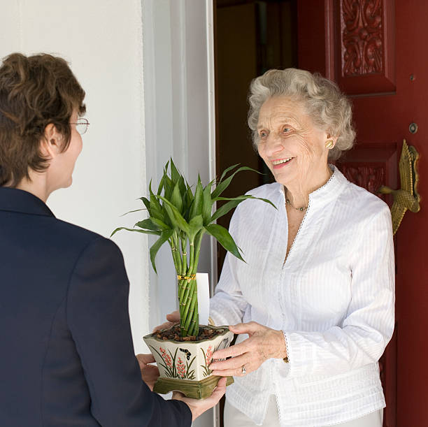 istock Smiling senior woman receiving gift 95339867