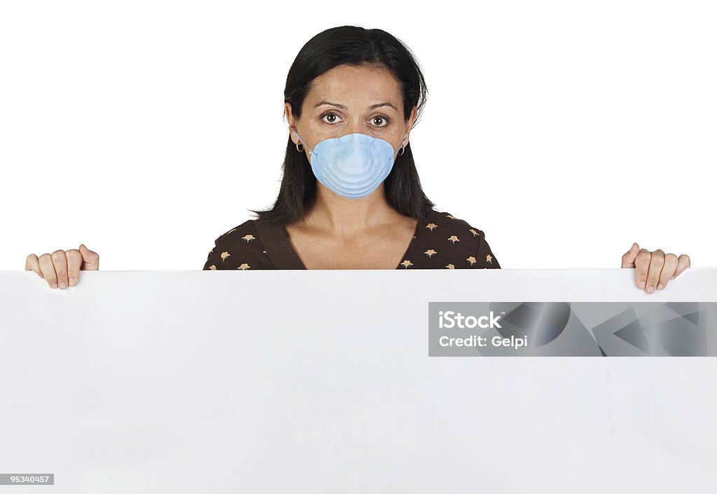 Woman with mask and poster  Adult Stock Photo