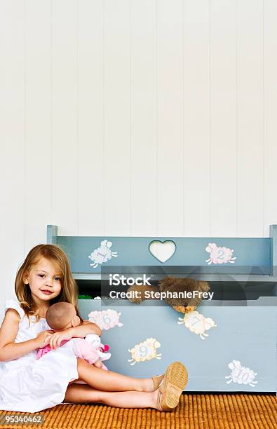 Child With Doll And Toy Chest Stock Photo - Download Image Now - Toy, Trunk - Furniture, Blond Hair