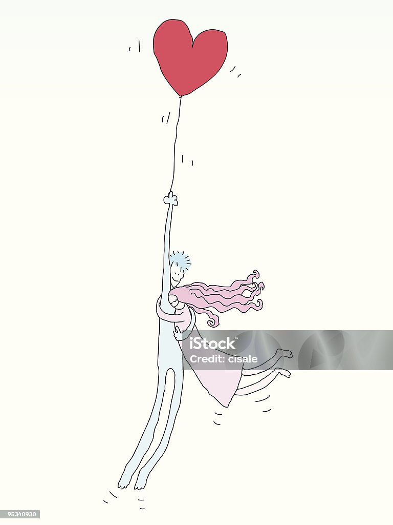 Jovem Casal de amante com coração em forma de mulher ilustração - Royalty-free Banda desenhada - Produto Artístico arte vetorial