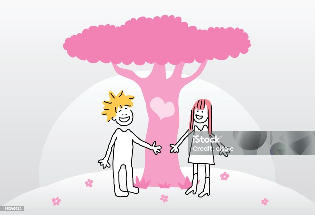 Young Couple Illustration of a young couple dates under a romantic pink tree. Adam - Biblical Figure stock vector