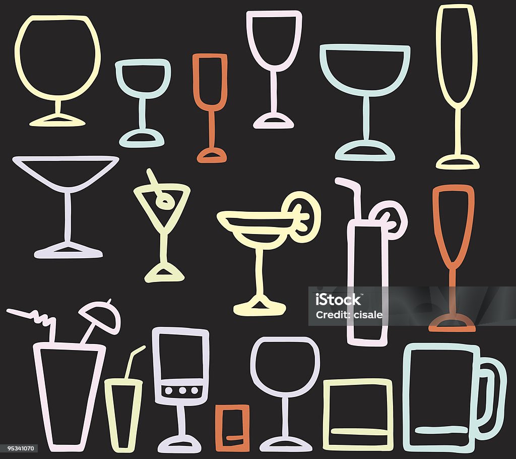 Consumo de álcool cocktail óculos retrô esboço ilustração - Vetor de Pop Art royalty-free