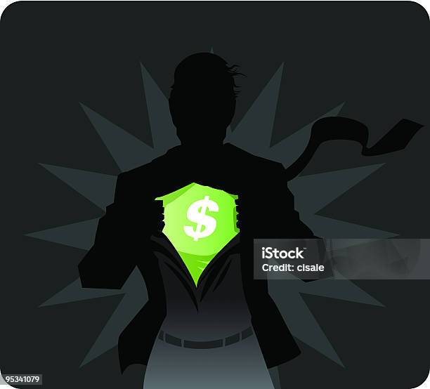 Super Biznesmen Sylwetka - Stockowe grafiki wektorowe i więcej obrazów Symbol dolara - Symbol dolara, Bohater, Osiągnięcie