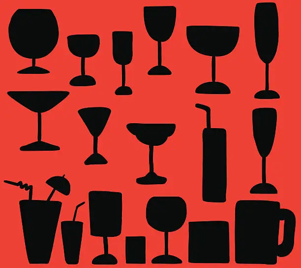 Vector illustration of drink alcohol cocktail glasses silhouette  illustration