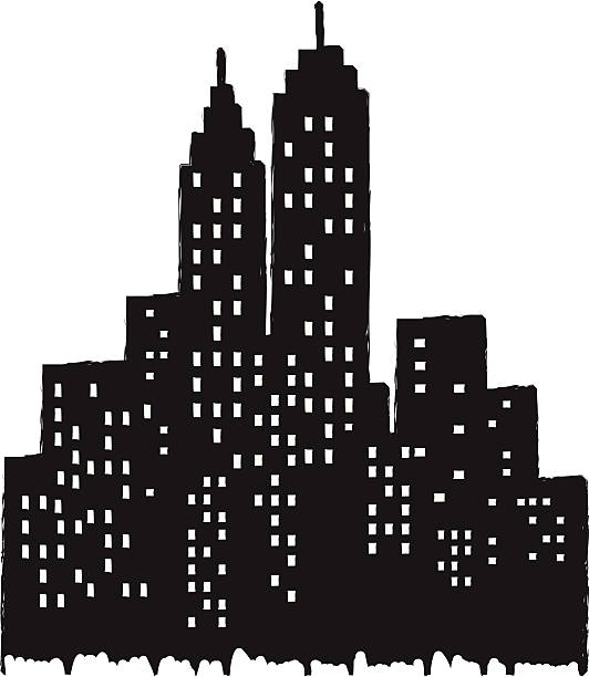 ilustrações, clipart, desenhos animados e ícones de horizonte da cidade de grunge ilustração silhueta - retro revival new york state usa north america