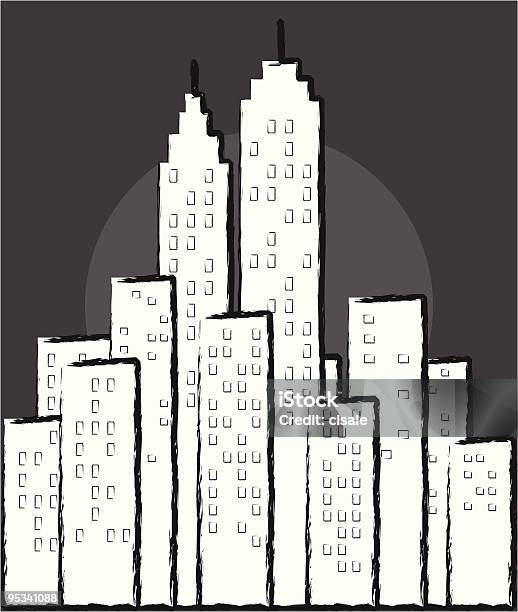 City Skyline In Lineart Drawing Stock Illustration - Download Image Now - Architecture, Back Lit, Backgrounds