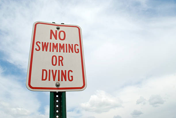 istock No Swimming or Diving Sign with Cloudy Sky Copy Space 95341114