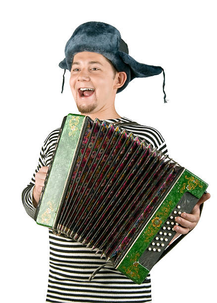 istock Russian man with accordion, isolated on white background 95341200