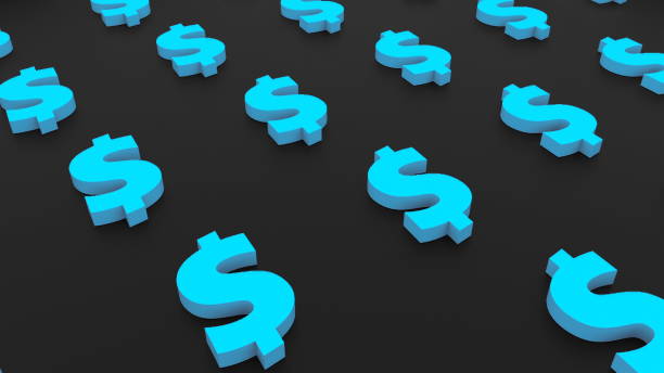 istock Many symbols of dollar on black background, 3d Illustration, computer rendering 953424294