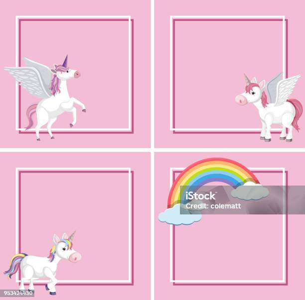 Unicorn Template On Pink Background Stock Illustration - Download Image Now - Animal, Art, Beauty