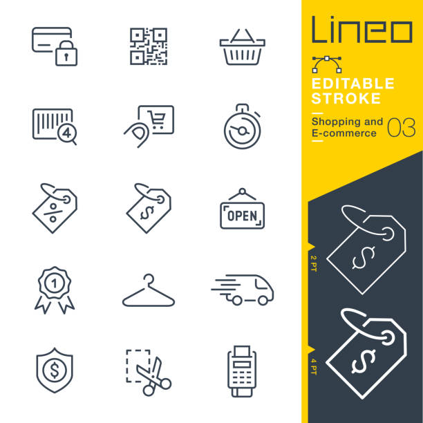 Lineo Editable Stroke - Shopping and E-commerce line icons Vector Icons - Adjust stroke weight - Expand to any size - Change to any colour label symbols stock illustrations